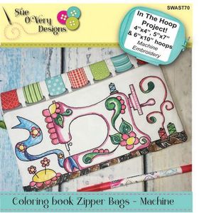Sue O'Very Designs Coloring book Zipper Bags - Machine Design In The Hoop