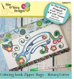 Sue O'Very Designs Coloring book Zipper Bags - Rotary Cutter Design In The Hoop