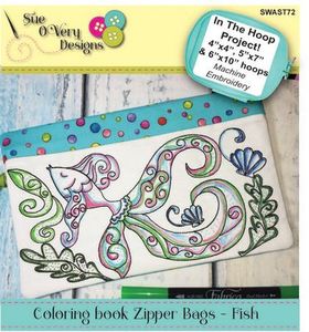 87932: Sue O'Very Designs SWAST72 Coloring book Zipper Bags - Fish