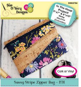 Sue O'Very Designs SWAST84,  Sassy Stripe Zipper Bag In The Hoop CD