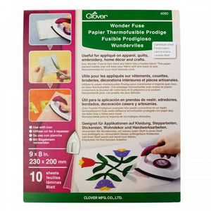 Clover CL4090, Wonder Fuse Paper Backed Fusible Web Fabric, 9inx8in Sheets, 10pcs per Package.