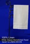 WH-HS Classic White 100% Linen 1.25" Hem Stitched Blank Hand Towel 14x22"