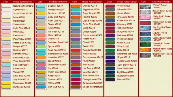 Robison Anton Embroidery Thread Color Chart
