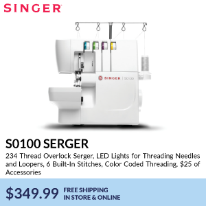 singer so100 SERGER. 234 Thread Overlock Serger, LED Lights for Threading Needles and Loopers, 6 Built-In Stitches, Color Coded Threading, $25 of Accessories. $299.99. free shipping in store & online